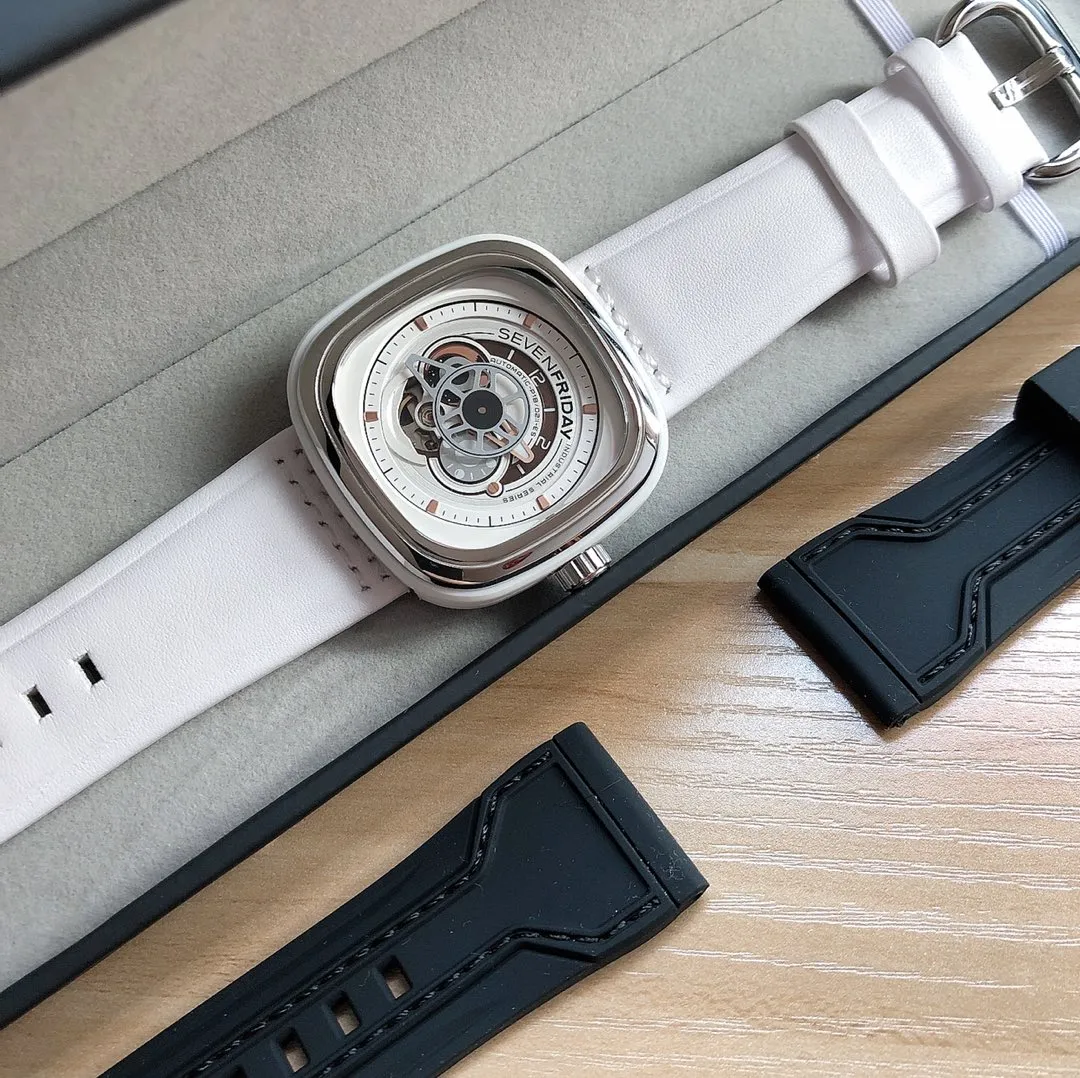 【Tmall Authentic Product】💰1610! Romantic white! 100% original parts order, excellent quality Product name: SevenFriday Model: SF-P2B/02 The latest hot model, size: 47*13mm Movement: Japanese Citizen movement, long and short needle design, clear time, thickened mineral glass; Italian cow leather strap; original pin buckle, pay attention to the details, authentic version, real wood, brand new set